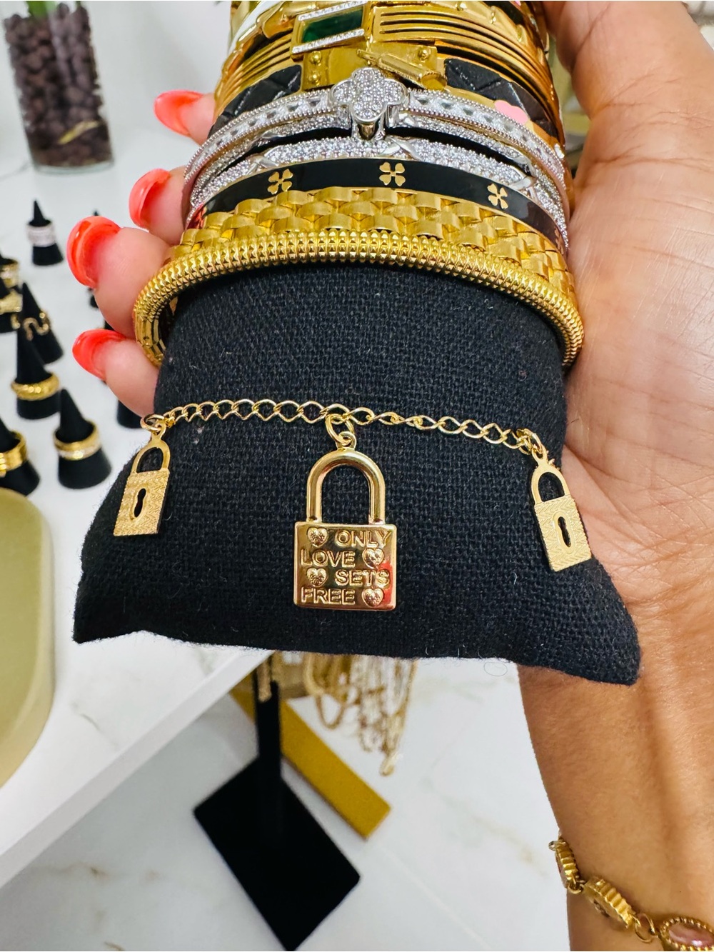 Gold Lock Charm Bracelet with Padlock Accents